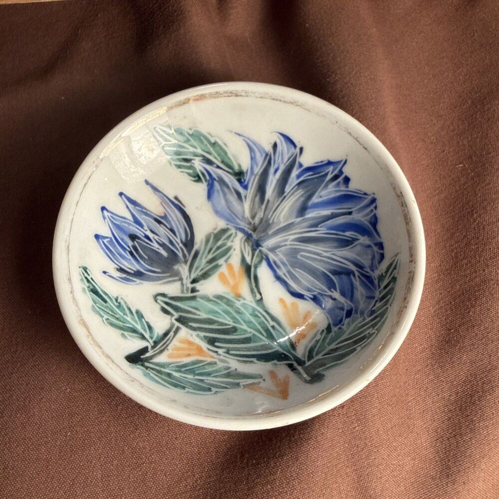 Vintage Hand Painted Holland Porcelain Floral Pin Trinket Dish Signed L. Frenkel